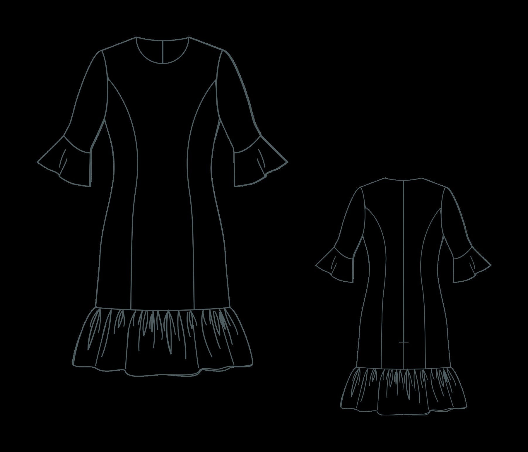 A-Line Mini Ruffle Dress Sewing Pattern:Evening Flounce Dress (US 2-30 & XS-4XL) (Digital Download)