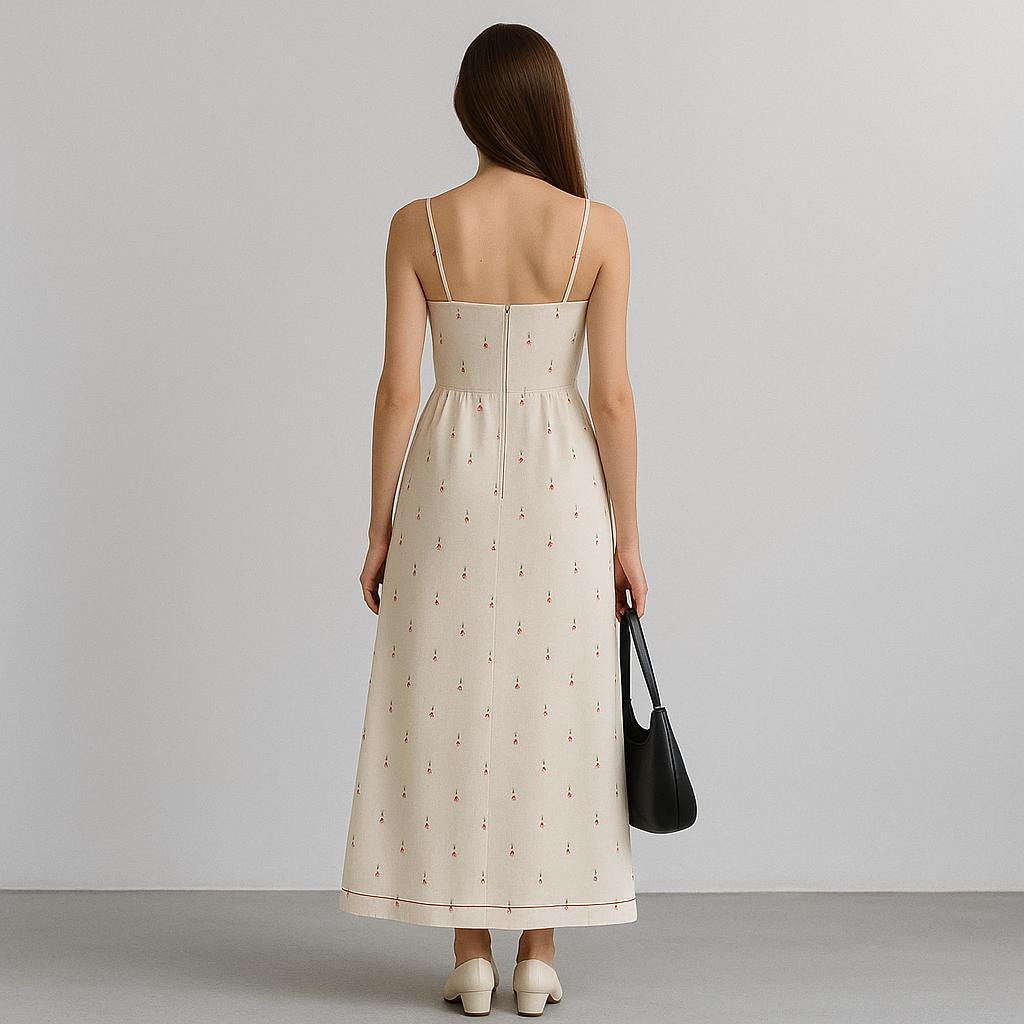 Floral Strappy Dress Pattern: Cottagecore Tea Length (A0-A4-Letter Sizes, US 2-30) (PDF Pattern)