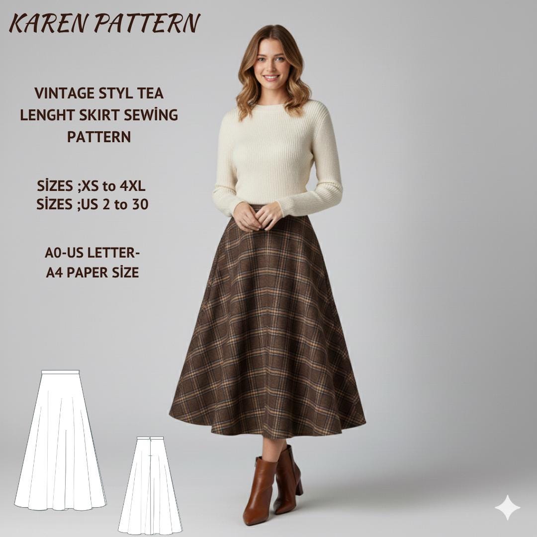 Vintage Circle Midi Skirt Sewing Pattern (Digital Download)
