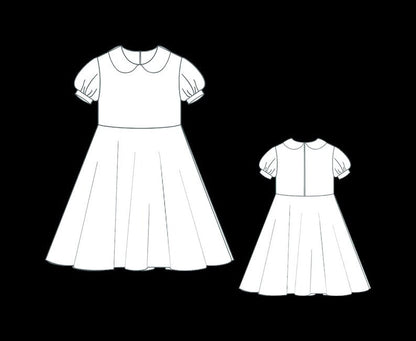 Puff Sleeve Circle Children's Dress Sewing Pattern, Puff Sleeve Girl's Dress Model, Girl's Dress Sewing Pattern, A4 A0 US,2-16 years