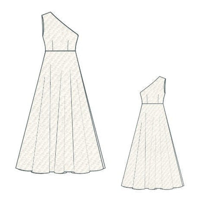 One Shoulder Wedding Dress Sewing Pattern:Bodycon Maxi Gown (XS-4XL) (Digital Download)