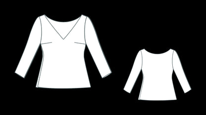 V Neck Blouse Sewing Model, Long Sleeve Blouse Top, Easy BlouseSewing Pattern, XS-4XL