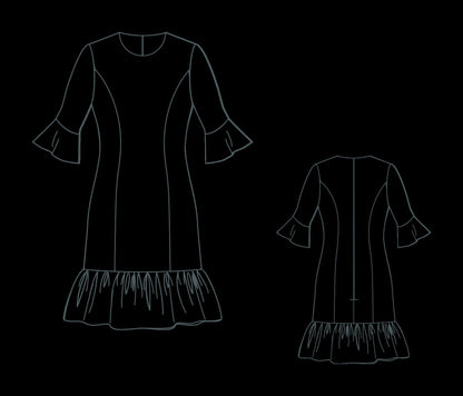 A-Line Mini Ruffle Dress Sewing Pattern:Evening Flounce Dress (US 2-30 &amp; XS-4XL) (Digital Download)