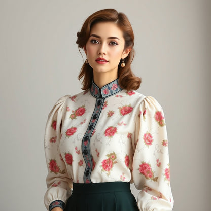 Vintage Mandarin Neck Shirt Sewing Pattern:US 2-30, XS-4XL (Digital Download)