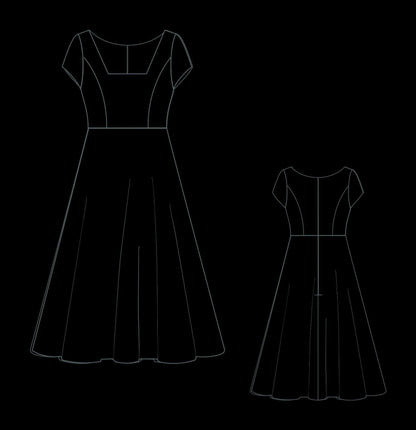 Square Neck Midi Dress Sewing Pattern, Easy Circle Dress (PDF)