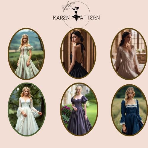 Regency Gown Sewing Pattern: Renaissance,Victorian, Elvish Dress (PDF Pattern, XS-4XL)
