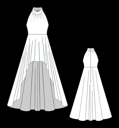 High-Low Dress Sewing Pattern: Prom, Cocktail, Evening Gown (XS-4XL) (Digital Download)