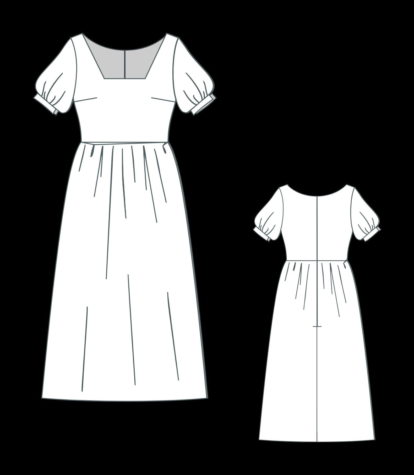 Linen Square Neck Midi Dress Sewing Pattern:Cottagecore Style (PDF Pattern)