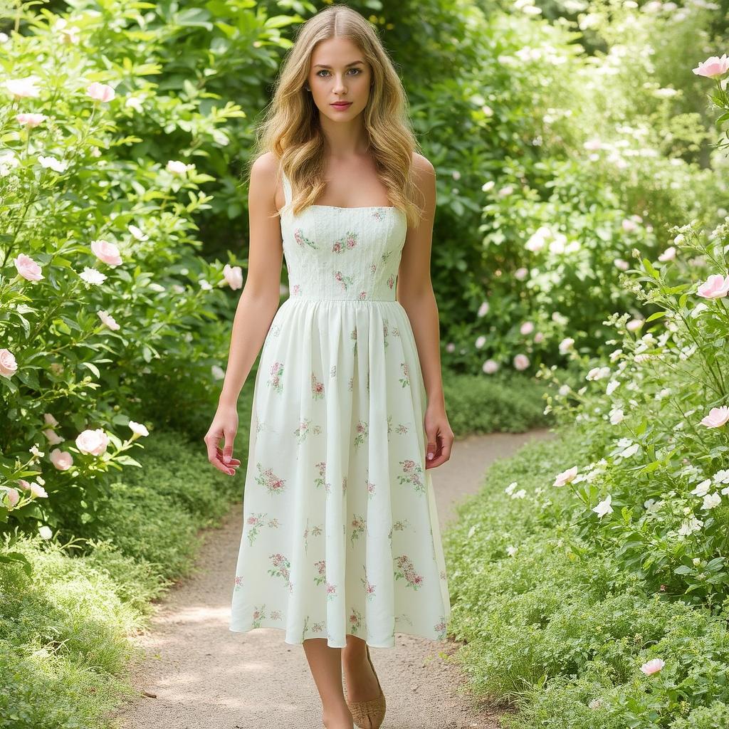 Cottagecore Midi Dress Pattern:Floral Strappy Design (A0-A4-Letter Sizes) (PDF Pattern)