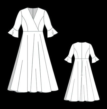Linen Surplice Midi Dress Sewing Pattern:Plus Size XS-4XL (PDF Pattern)